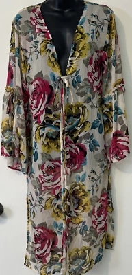 Band of Gypsies Duster Kimono Floral Cover Up Sheer Boho Peasant Cottagecore - Image 1 of 4