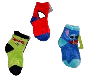 3 Pair Kids Fuzzy Socks-Spider-Man, TMNT and Disney Stitch Socks -Size: 9-2.5 - Picture 1 of 1