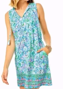 Lilly Pulitzer Johana Sleeveless Coverup Dress Blue "Soleil It On Me" Medium - Picture 1 of 10
