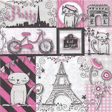 4 Lunch Papier Servietten  Napkins (H4-25) Katze - Paris - Frankreich
