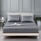Lanest Housing Satin-Silk Sheets Queen Size Bed Set, Dark Grey Soft Cooling Deep