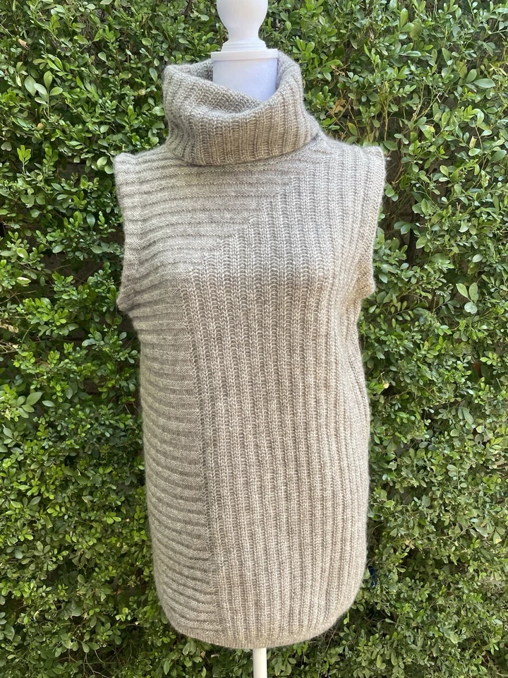 Suéter Top Tejido Chaleco Gris Marrón Talla P Theory Beylor T Caresse Mohair Yak Cuello Alto Foto 1 de 4
