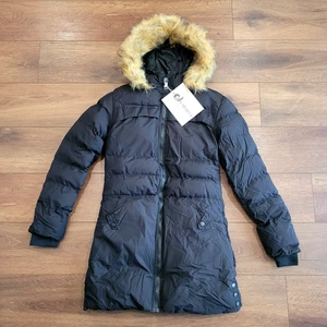 Puffer Coat Parka Hooded Jacket Womens XS Black Windproof CHERFLY - Picture 1 of 22