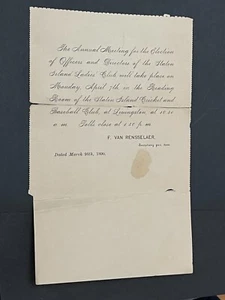 1890 LETTER SHEET STATEN ISLAND NY CRICKET & BASEBALL CLUB !! LADIES CLUB UNUSED - Picture 1 of 2