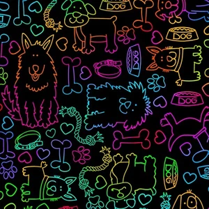 BTY Rainbow Drawing I Love My Dog Bone Black Cotton Fabric By The Yard C7031 - Picture 1 of 2