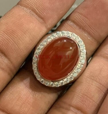 Piedra preciosa de ónix rojo natural con anillo de plata enchapado en oro blanco de 14K para hombre #3487 Foto 1 de 4