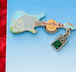 Hard Rock Cafe Pin Houston AZA GUITAR zoo Rhinoceros guitar hat lapel - Picture 1 of 2