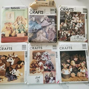 6x Stuffed Animals Sewing Patterns Pig Dog Rabbit Mice McCall's Butterick - Picture 1 of 18