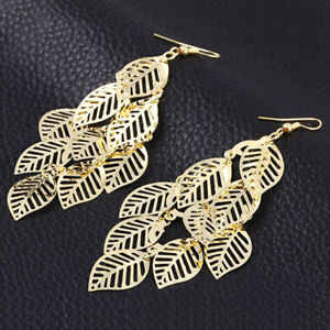 Womens Long Dangle Drop Leaf Leaves Earrings Gold Earrings Jewelry 