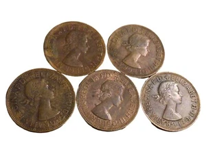 Lot of 5 UK One Penny Queen Elizabeth II Great Britain 1967 1964 - Bild 1 von 2