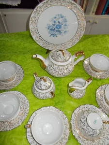 SERVIZIO THE CERAMICA BAVARIA ORO 6 TAZZE TEIERA BROCCA ZUCCHERIERA PIATTO DOLCE - Foto 1 di 6