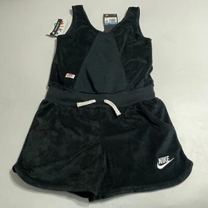 Nike Swoosh Girls Summer Outfit Sleeveless Black Coral Romper Sz M CJ7543-010 - Picture 1 of 7