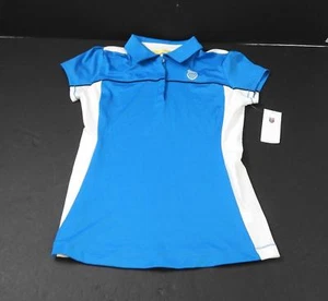 Nuevo K-Swiss Blue White Trim Polo Cap Sleeve Tee Top Casual Sports Small W28 - Imagen 1 de 12