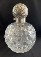 XL Antique Crystal Perfume Bottle Solid Silver c1886 Birmingham