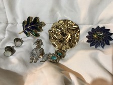 Vintage Lot Of Jewelry Pins Earrings Eversnap Cufflinks Poodle 925 Sterling Leaf