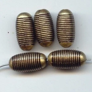 12 VINTAGE ANTIQUE GOLD PLATED ACRYLIC 20x10mm. OVAL GROOVED BEADS 7046 - Picture 1 of 1