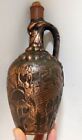Vintage Brass on Pottery Wine Hand-Made Copper Art Scene Luxury Decanter Bottle
