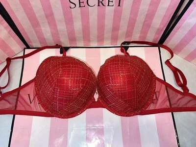 Victorias Secret Push Up Bra Red & Gold 34DDD Adorable - Image 1 of 4