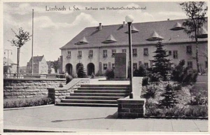 Cartolina antica, Limbach Sassonia Erzgebirge municipio con monumento Herbert Grobe 1939 - Foto 1 di 1