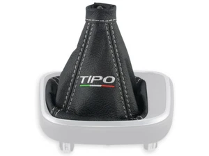 FIAT TIPO 2015-2020 CUFFIA LEVA CAMBIO PELLE NERA RICAMO FILO BIANCO Italia - Afbeelding 1 van 4