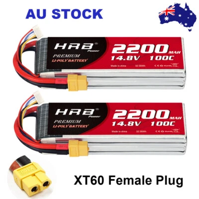 2pcs HRB 4S 2200mAh 14.8V XT60 100C LiPo Battery for RC Drone Airplane Car Boat - image 1 of 4