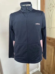 Adidas Womens Zip Track Jacket Navy Pink Long Sleeves Size Large 16-18 - Picture 1 of 8
