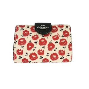 Coach CBO38 Medium Corner Zip Floral Print Bifold Wallet Chalk Black - Picture 1 of 8