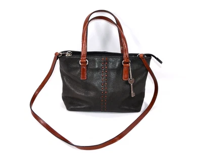 FOSSIL Bolso de Mano de Cuero Negro Cartera con Correa Bandolera Extraíble Guijarro Bolso Boho Foto 1 de 4