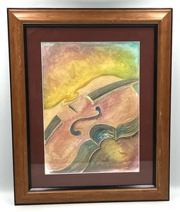 Quadro Acquerello Originale Base Violoncello Artista Firmato Incorniciato 16,5" x 13,5" 2014 - Foto 1 di 11