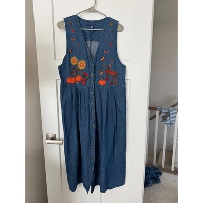 Karen Scott джинсовое платье размер M осень тыквы подсолнухи вышивка - Изображение 1 из 4