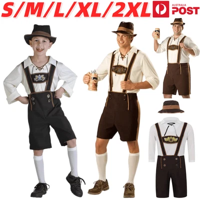 Oktoberfest Costume Lederhosen Beer Hat Mens Cosplay Bavarian German Halloween — 第 1/4 张图片