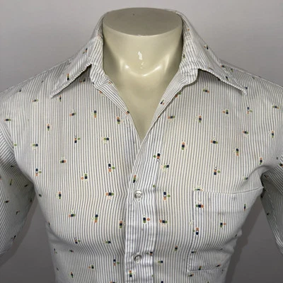Vintage 70s Sears Shirt Geometric Hippy Disco Nik Sheer Thin MCM Mens Medium - Image 1 of 4