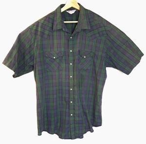 Dale's Men's 2X Vintage 80s Pearl Snap Green Stripe Plaid Western Shirt Made USA - Picture 1 of 15