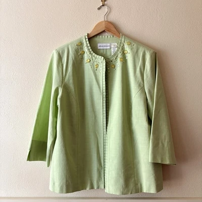 Chaqueta Alfred Dunner Verde Manga Corta Lentejuelas Cuentas Frente Abierto Top Mujer’s 16 Foto 1 de 4
