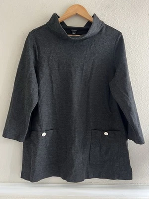 Blusa Ann Taylor Gris Oscuro Cuello Capucha Tejida Para Mujer’s XL Bolsillos Silenciosa Modesta Foto 1 de 4