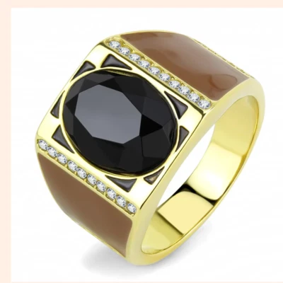 Anillo de ónix estimulado de acero inoxidable dorado IP para hombre Foto 1 de 4