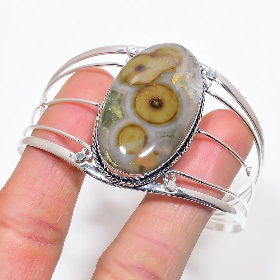 Brazalete ajustable de plata de ley 925 con piedras preciosas de ágata natural Montana Foto 1 de 1