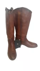 Frye Knee High Boot Cognac Distressed Leather women's Boots 2 button Size: 10B - Picture 1 of 12