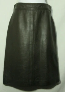 DKNY Leather Skirt 1990's Vintage Soft Chocolate Midi Pencil Lined Top Stitching - Picture 1 of 9