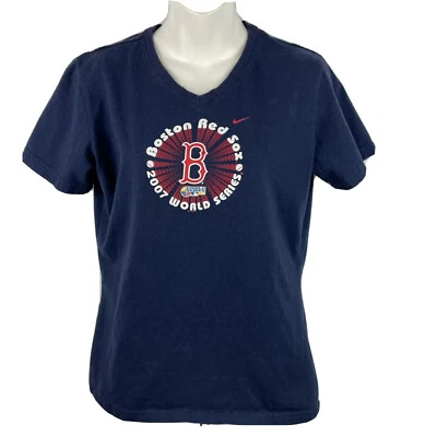 Nike Boston Red Sox World Series V Neck T Shirt / Women’s (L) Blue 100% Cotton - Image 1 of 4
