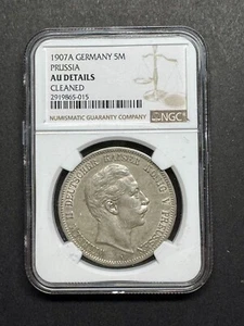 1907A Germany Silver 5 M Prussia NGC AU Details Cleaned - Picture 1 of 3