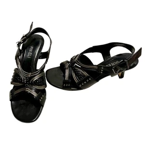 Mismatched VANELi Sandals 7 & 7.5M Black Silver Leather Strappy Kitten Heel - Picture 1 of 6