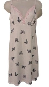 Laura Ashley Nightgown Sz XL Very Soft Stretch, Pink w/ Butterflies Slip Nightie - Picture 1 of 7