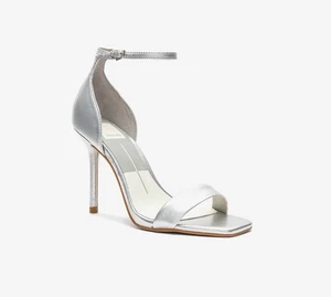 Dolce Vita Halo Silver Leather Square Open Toe Ankle Strap Heels Size 11 - Picture 1 of 9