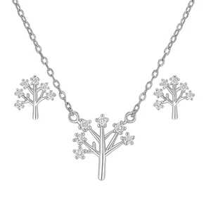 Sterling Silver CZ Tree Stud Earrings Pendant Necklace Set - Bild 1 von 11