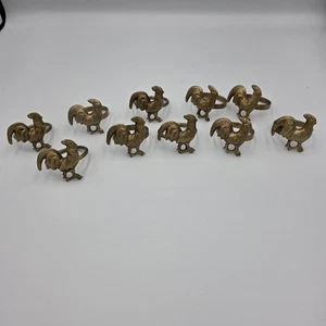 Vintage Brass Rooster Napkin Rings Set 10 Table Setting Farmhouse Decor Metal - Picture 1 of 6