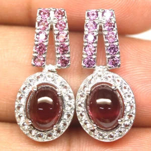 Unheated Purplish Pink Rhodolite Garnet & Topaz Earrings 925 Sterling Silver - Picture 1 of 4
