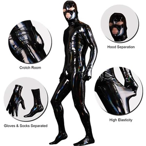 Men's Wetlook Faux Latex Bodysuit Catsuit Jumpsuit Colorful w/ Gloves Socks Hood - Picture 1 of 10