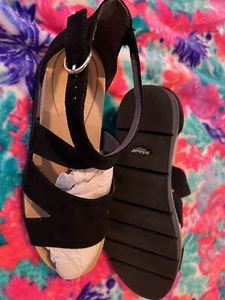 DR SCHOLLS Womens Black 1" Cup Good Karma Round Toe Wedge Gladiator Sandles 8.5 - Picture 1 of 7