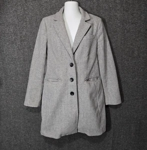 Banana Republic Car Coat Damen Small hellgrau Fischgrät Wollmischung Top Coat - Bild 1 von 11